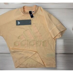 Adidas Crop Shirt ID Glam Logo Mock Short Sleeve Orange Women Sz S NWT DX7938